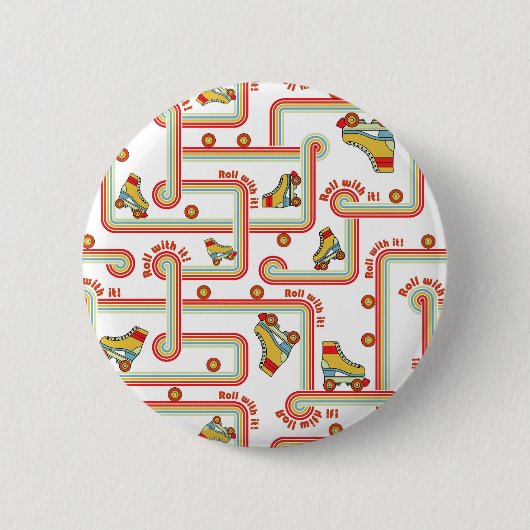 Retro-Rollschuh-Muster-Rundknopf Button (Vorderseite)