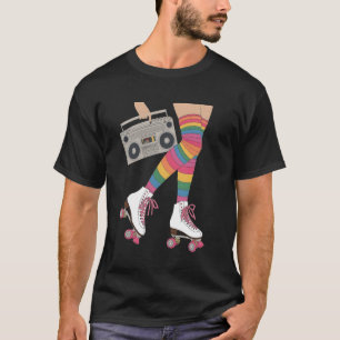 Retro-Rollschuh-Vibes - Regenbogen Rosa Skaterin T-Shirt