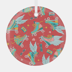Retro-Rollschuhe: Helles rotes Hintergrundbild Ornament Aus Glas