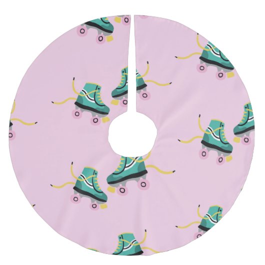 Retro-Rollschuhe: rosa Muster. Polyester Weihnachtsbaumdecke (Vorderseite)