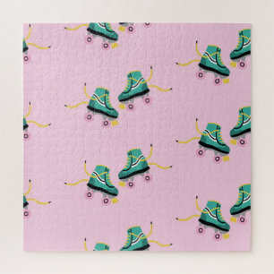 Retro-Rollschuhe: rosa Muster. Puzzle