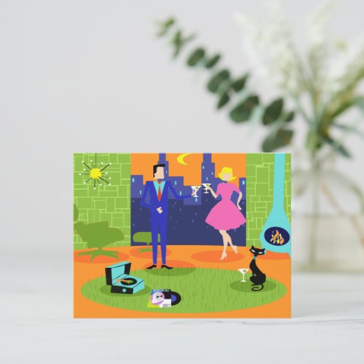 Retro Romantic Evening Pärchen Postcard Postkarte (Stehend Vorderseite)