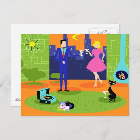 Retro Romantic Evening Pärchen Postcard Postkarte (Vorne/Hinten)