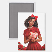 Retro Romantic Lady Art, Classic 1950s Style Magnet (Vorderseite/Rückseite)