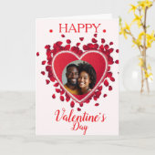 Retro Romantic Stitched Heart & Rose Petals Photo  Karte (Gelbe Blume)