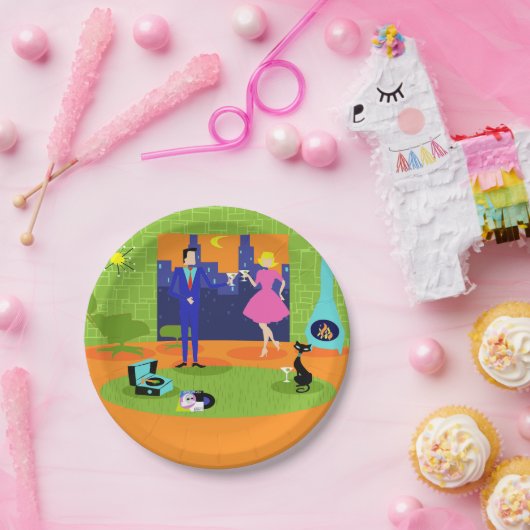 Retro romantische Abends-Paar-Papierplatte Pappteller (Party)