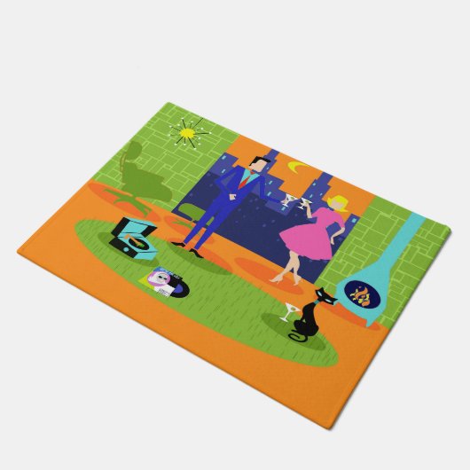 Retro romantische Abends-Paar-Tür-Matte Fußmatte (Schrägansicht)