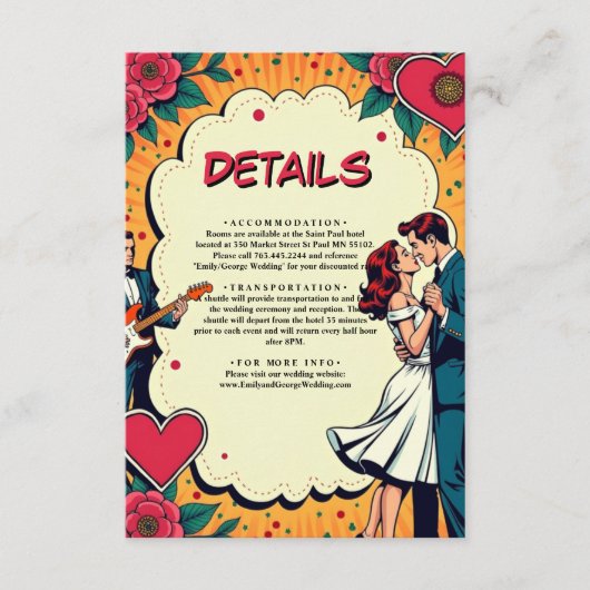 Retro Romantische Braut- und Comic-Hochzeit Begleitkarte (Vorderseite)