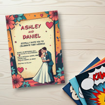 Retro Romantische Braut und Comic Hochzeit