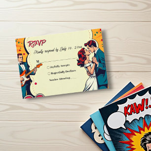 Retro Romantische Braut- und Comic-Hochzeit RSVP Karte