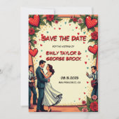 Retro Romantische Couple Dancing Comic Style Weddi Save The Date (Vorderseite)