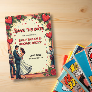 Retro Romantische Couple Dancing Comic Style Weddi Save The Date