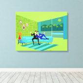 Retro Romantische Gay Couple Stretched Leinwand (Insitu (Holzboden))