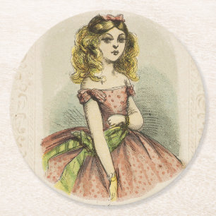 Retro-romantische Valentinstagskarte, 19. Jahrhund Runder Pappuntersetzer