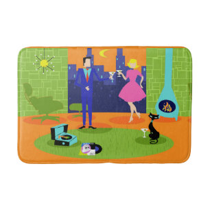 Retro Romantischer Abend Couple Bath Mat Badematte