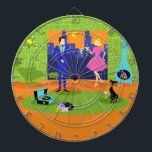 Retro Romantischer Abend Couple Dart Board Dartscheibe<br><div class="desc">Dieses Retro Romantic Abend Couple Dart Board sieht aus wie eine Szene aus einer romantischen Comedy aus den 1960er Jahren. Das minimalistische Design bietet ein attraktives Cartoon-Paar im Wohnzimmer eines modernen, urbanen Apartments aus der Mitte des Jahrhunderts. Der Raum ist mit einer grünen Steinwand versehen, die von einer Decke bis...</div>