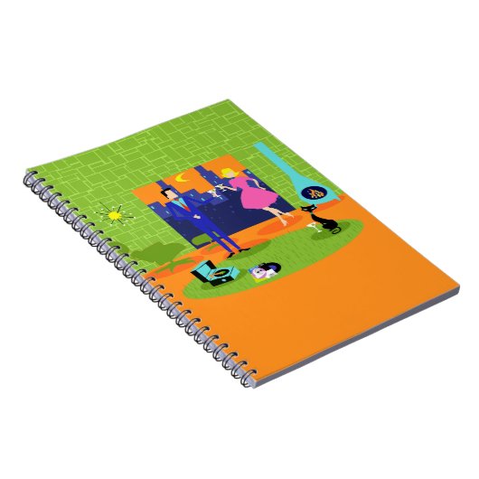 Retro Romantischer Abend Couple Spiral Notebook Notizblock (Rechte Seite)