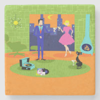 Retro Romantischer Abend Couple Stone Untersetzer