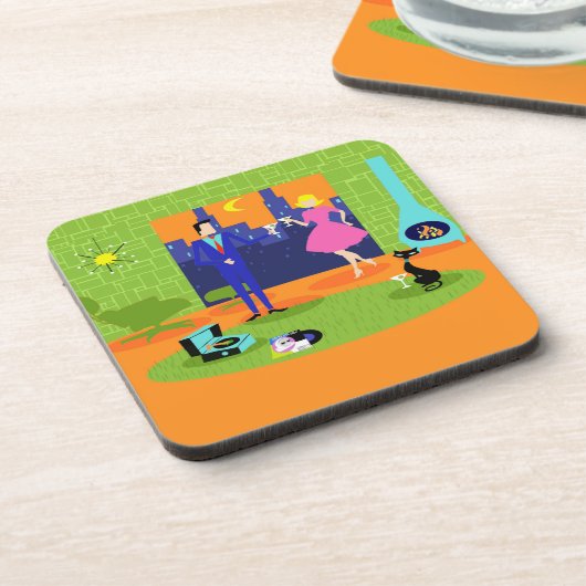 Retro Romantischer Abend Couple Untersetzer (Linke Seite)