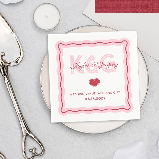 Retro romantischer wellenförmiger Rahmen Herz Mono Serviette