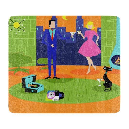 Retro romantisches Abends-Paar-Ausschnitt-Brett Schneidebrett (Vorderseite)