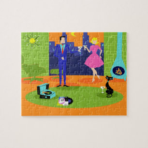 Retro romantisches Abends-Paar-Puzzlespiel Puzzle