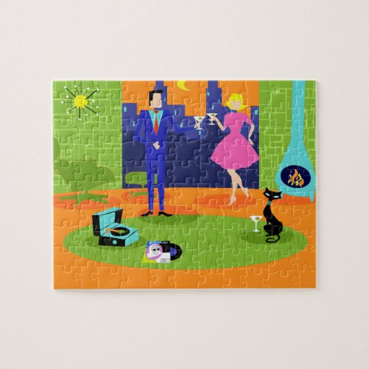 Retro romantisches Abends-Paar-Puzzlespiel Puzzle (Horizontal)