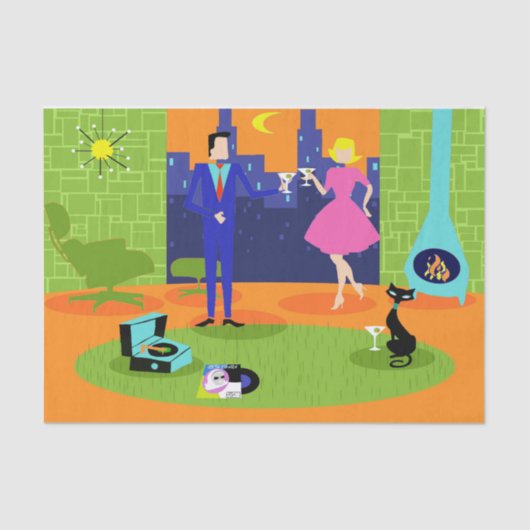 Retro romantisches Abends-Paar-Seidenpapier Seidenpapier (Vorderseite)