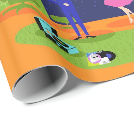 Retro romantisches Abends-Paar-Verpackungs-Papier Geschenkpapier (Rolleneckpunkt)