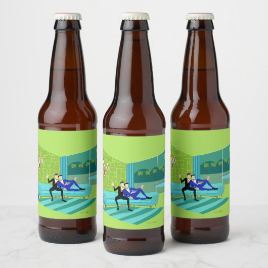 Retro Romantisches Gay Couple Bear Flaschenetikett Bierflaschenetikett (Flaschen)