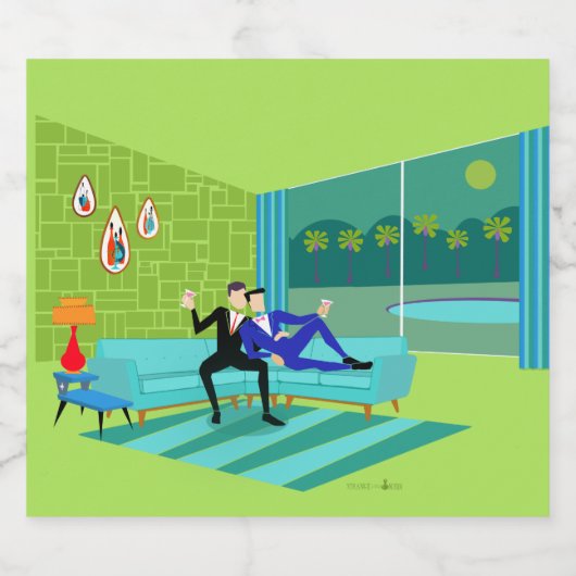 Retro Romantisches Gay Couple Bear Flaschenetikett Bierflaschenetikett (Einzelnes Label)