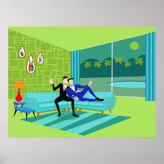 Retro Romantisches Gay Couple Poster (Vorne)
