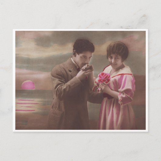 Retro Romantisches Paar beim Montag Postkarte (Vorderseite)