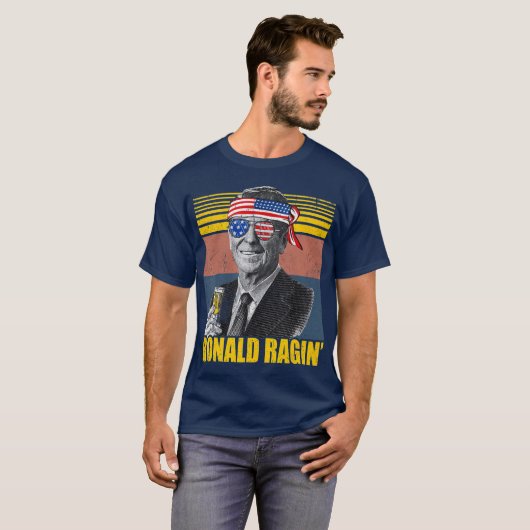 Retro Ronald Ragin Reagan Funny 4. Juli Team T-Shirt (Vorne ganz)
