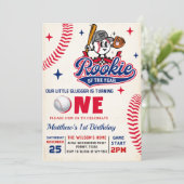 Retro Rookie Baseball 1. Geburtstag Foto Einladung (Stehend Vorderseite)