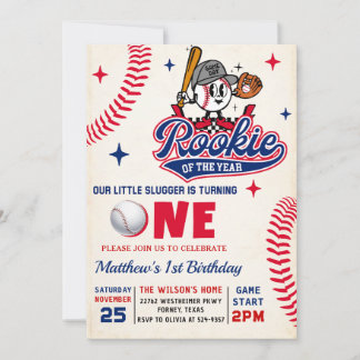 Retro Rookie Baseball 1. Geburtstag Foto Einladung