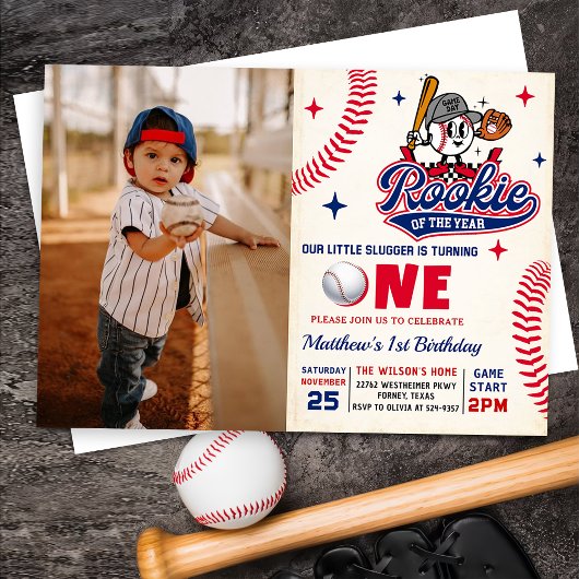 Retro Rookie des Jahres Baseball 1. Geburtstag Einladung