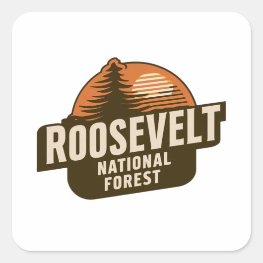 Retro Roosevelt National Forest Quadratischer Aufkleber (Vorderseite)