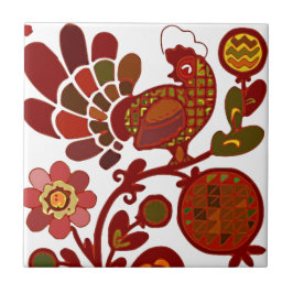 Retro Rooster 60er Mod Style Orange und Red Print Fliese