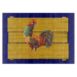 Retro Rooster Glas Cutting Board Schneidebrett
