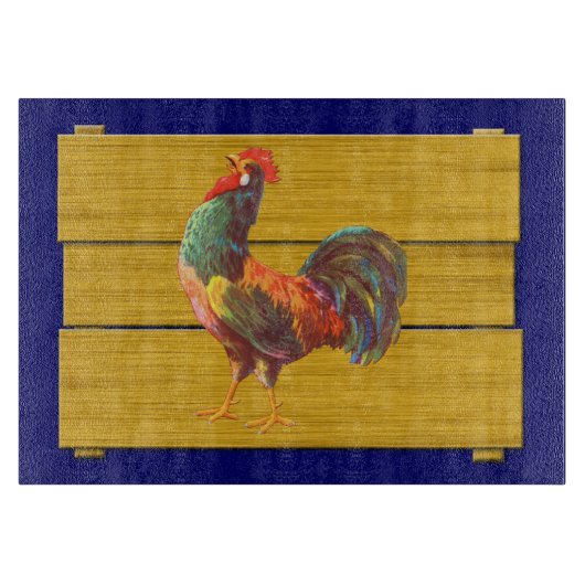 Retro Rooster Glas Cutting Board Schneidebrett (Vorderseite)