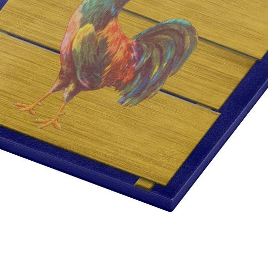 Retro Rooster Glas Cutting Board Schneidebrett (Ecke)