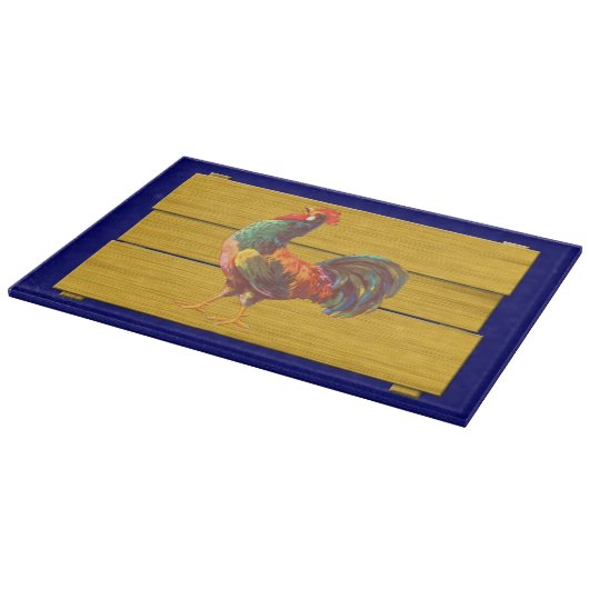 Retro Rooster Glas Cutting Board Schneidebrett (Ecke)