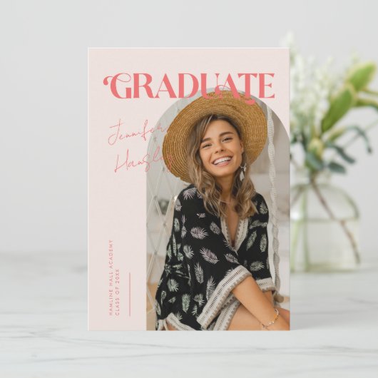 Retro-Rosa-Abschluss Ankündigung (Stehend Vorderseite)