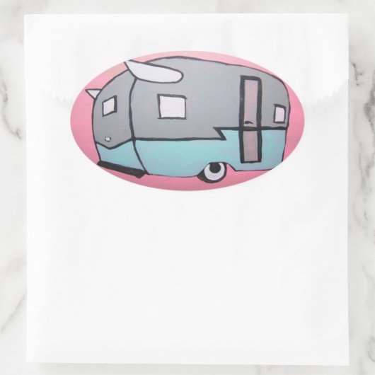 Retro rosa Airstream Anhänger Oval Aufkleber (Tasche)