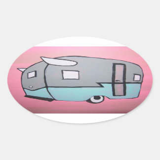 Retro rosa Airstream Anhänger Oval Aufkleber