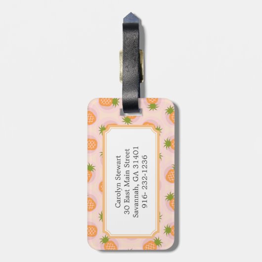 Retro-rosa Ananas-Ananas-Muster, Monogramm Gepäckanhänger (Rückseite vertikal)