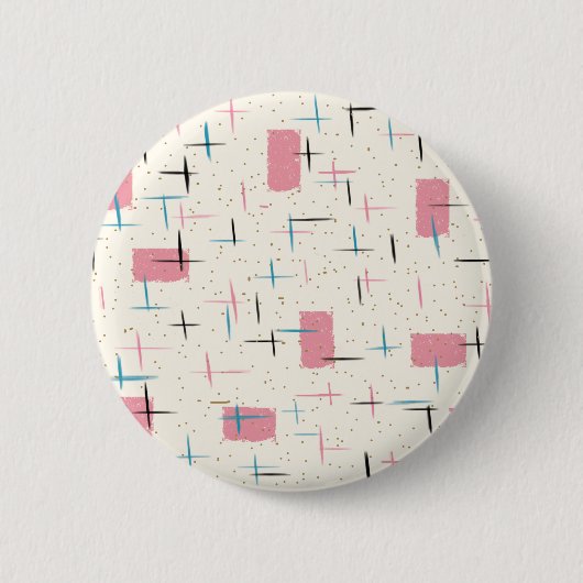 Retro rosa atomarmuster-runder Knopf Button (Vorderseite)