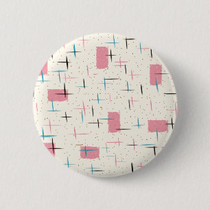 Retro rosa atomarmuster-runder Knopf Button