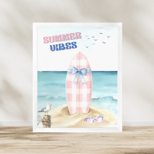 Retro Rosa Blau Surfbrett Sommer Stimmung Wasserfa Poster